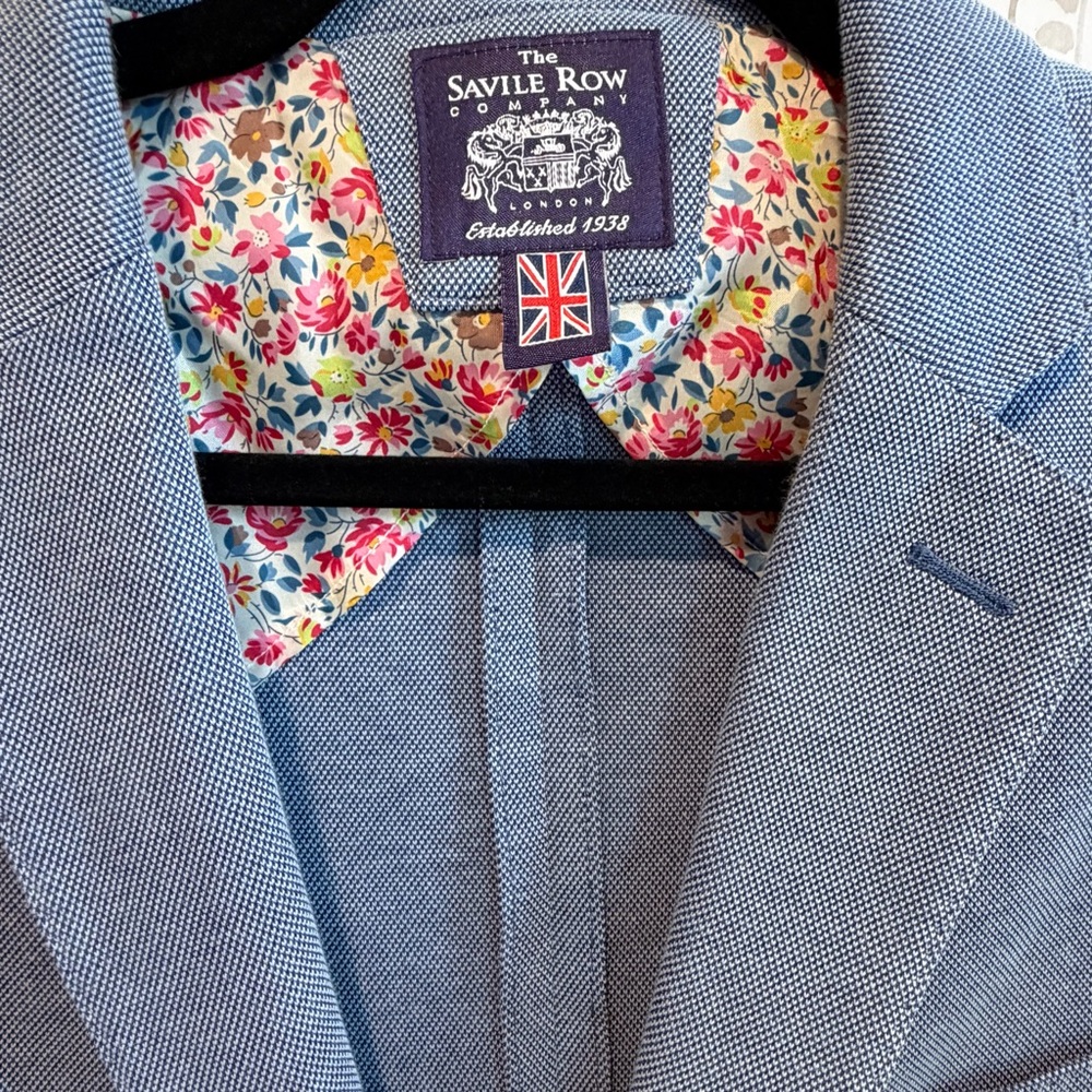 Savile Row Company Blue Casual Blazer 44R Floral Lining Cotton Sport Coat - Picture 5 of 11